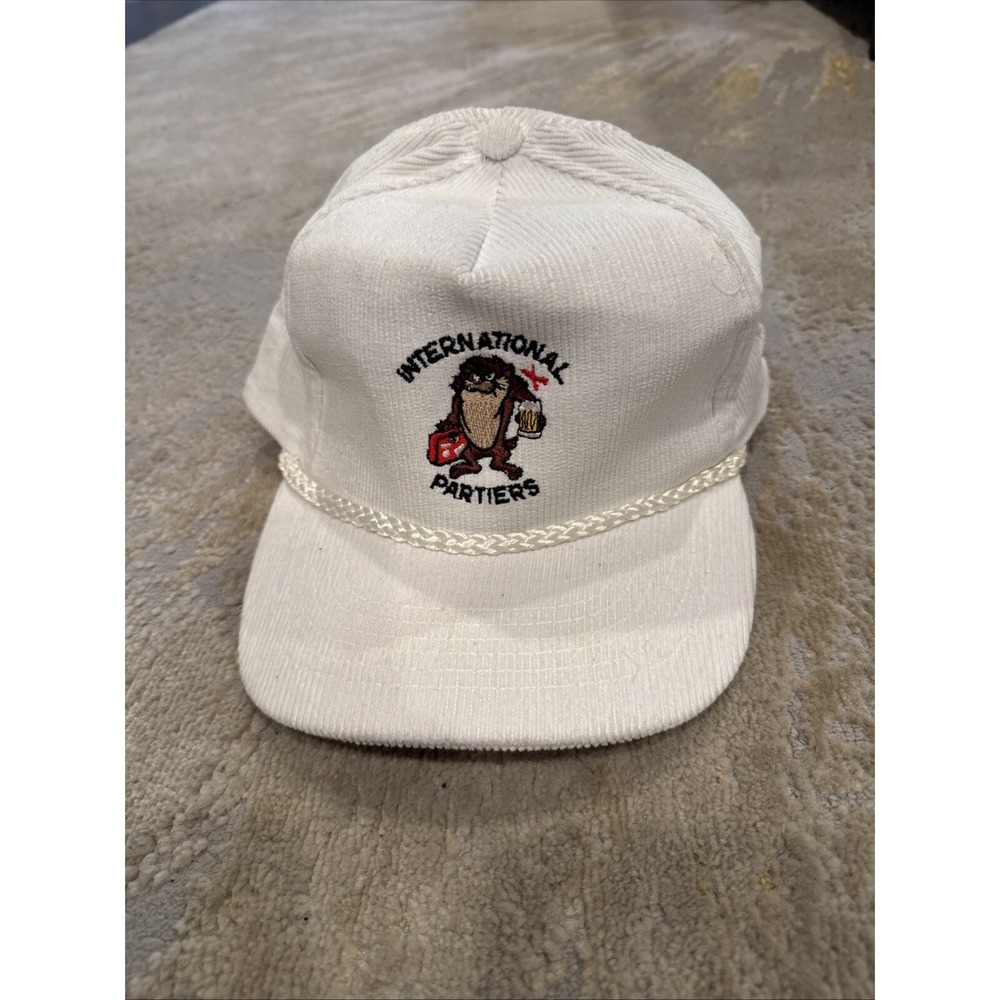 VTG Gold Medal Corduroy Rope Hat Cap International Partiers Tasmanian DEVIL GUC